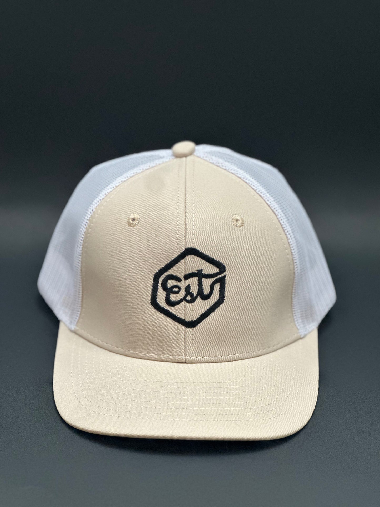 "Est" Trucker Hat - Beige/White (Black Logo)