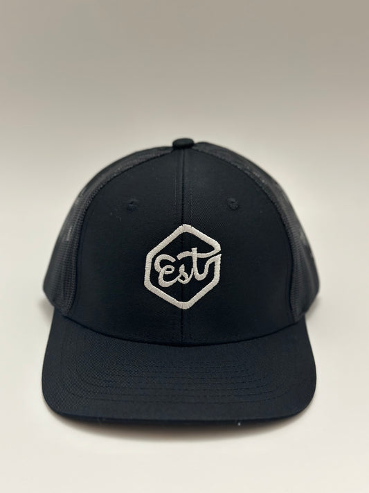 "Est" Trucker Hat - Black (White Logo)