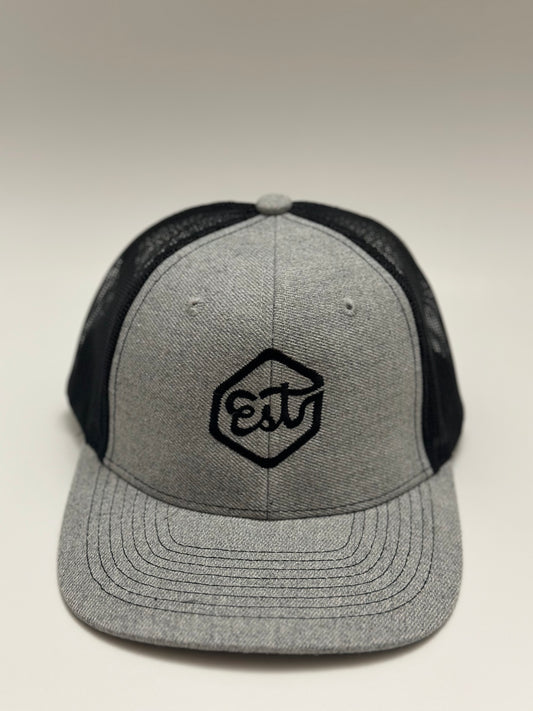 "Est" Trucker Hat - Heather Gray/Black (Black Logo)